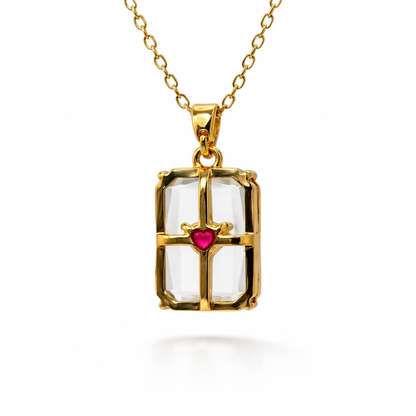 Crystal Cube Chain Pendant with Ruby Heart