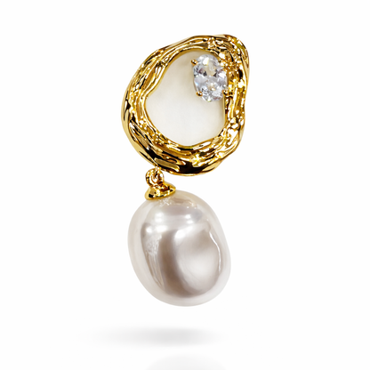 Textured Gold & Pearl Drop Stud Earrings