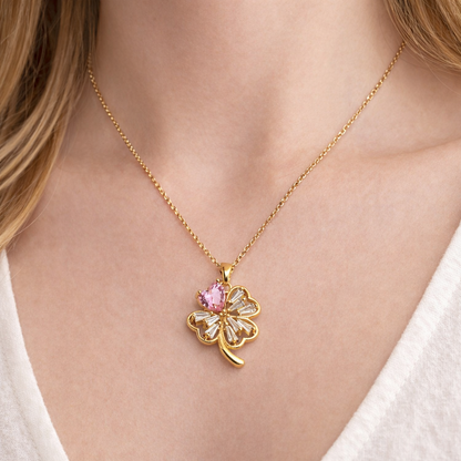 Pink Heart Clover Gold Pendant Chain