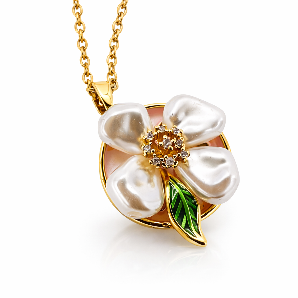 White Pearl Flower Pendant Necklace