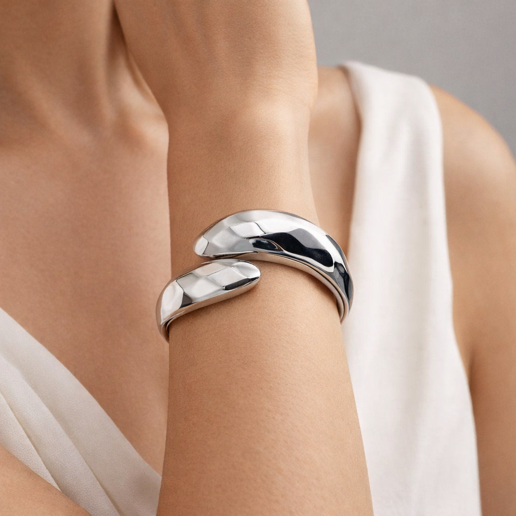 Sculpted Silver Open Cuff Bracelet