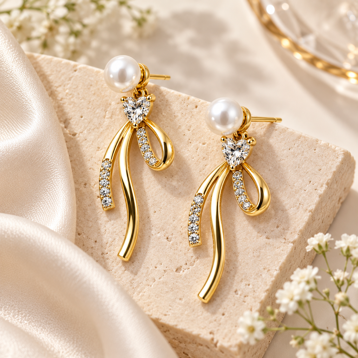 Golden Pearl Loop Drop Earrings