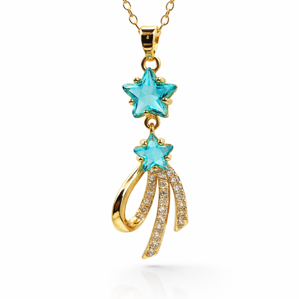 Twin Star Drop Crystal Chain Pendant