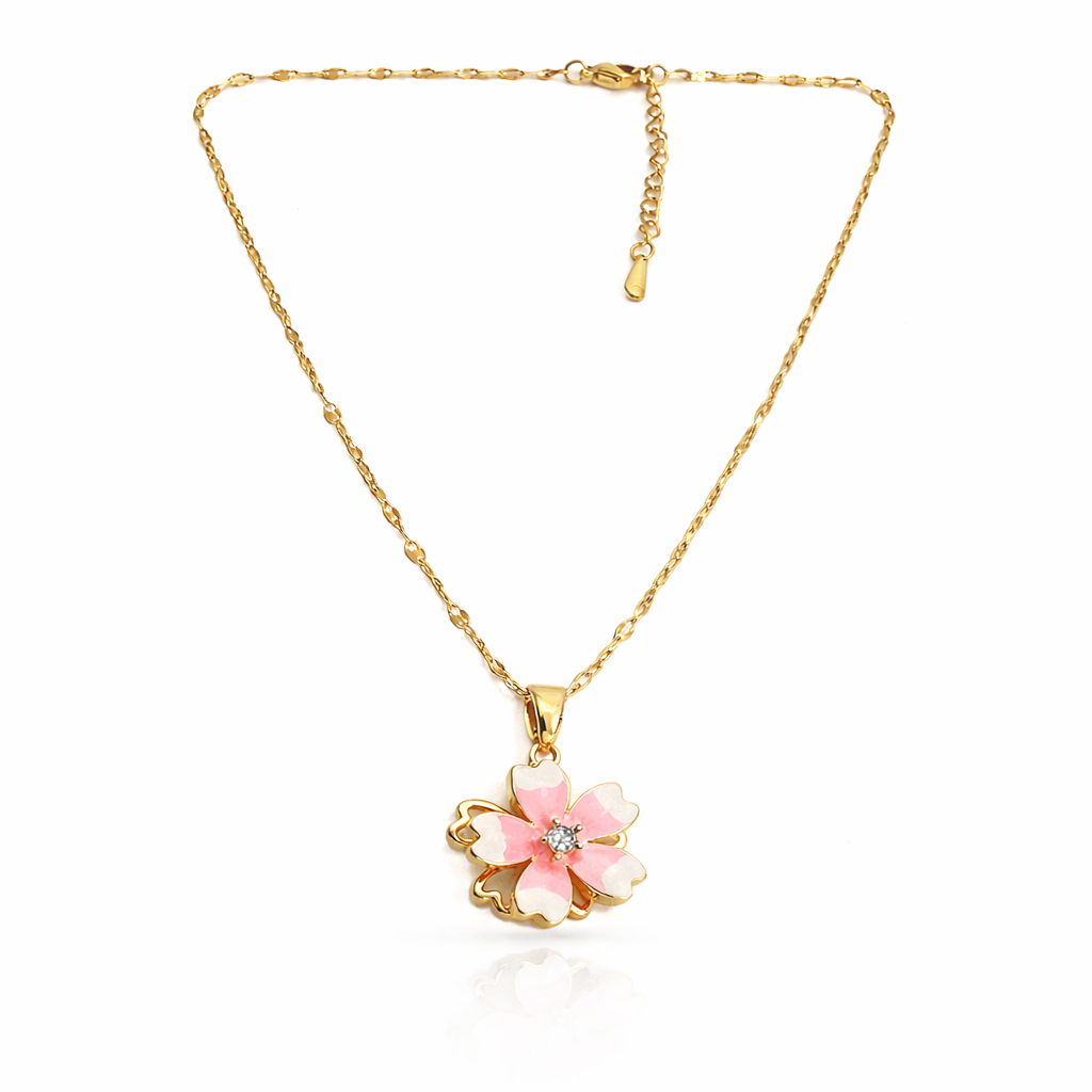 Pink Blossom Enamel Floral Chain Pendant