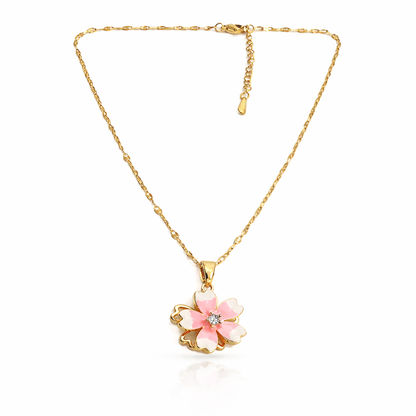 Pink Blossom Enamel Floral Chain Pendant