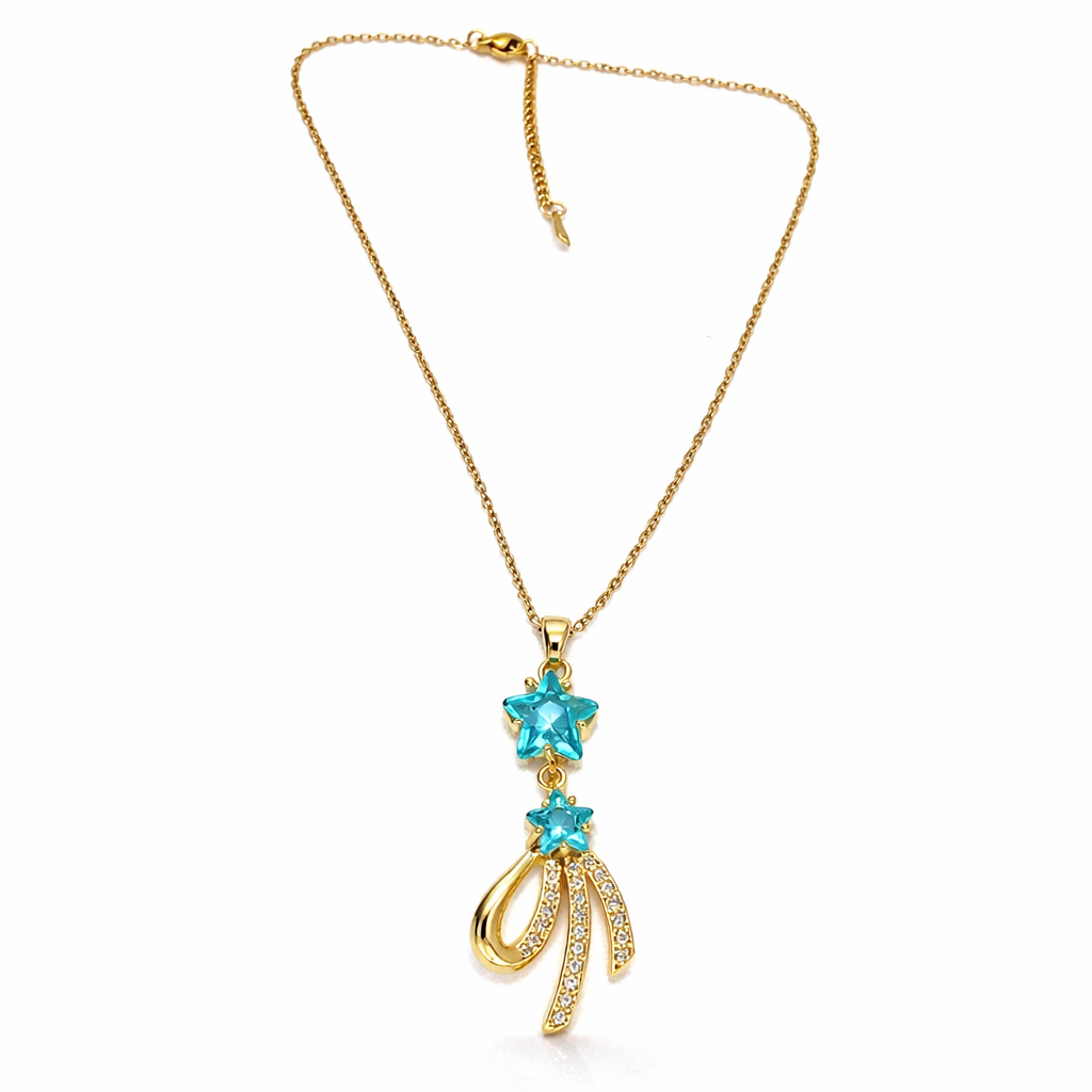 Twin Star Drop Crystal Chain Pendant