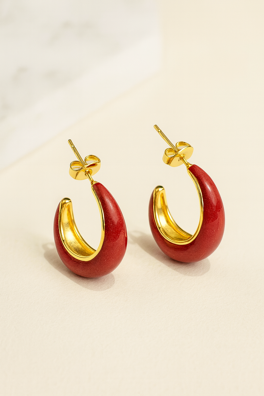 Red Enamel Chunky Hoop Earrings