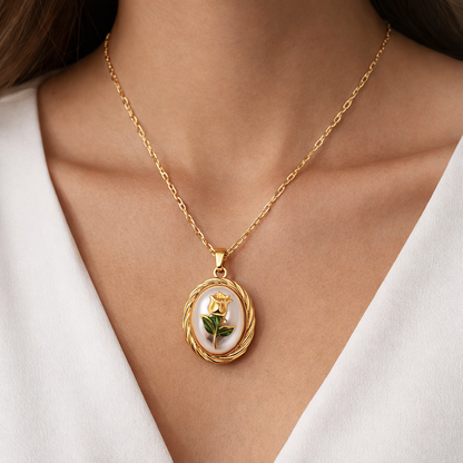 Golden Rose Pearl Medallion Chain Pendant