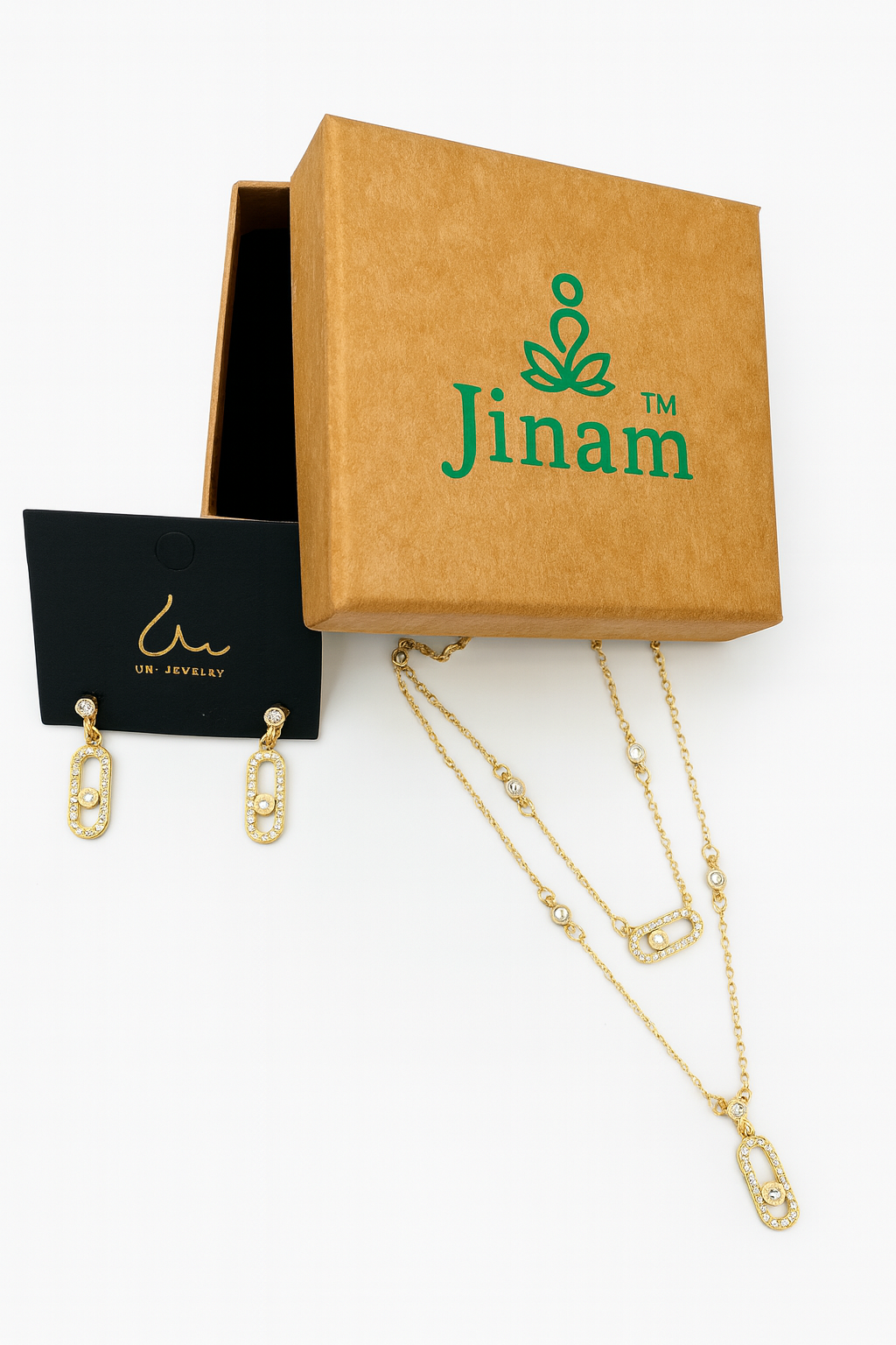 22k Gold-Plated CZ Oval Link Necklace & Earrings Set for Women | Anti-Tarnish