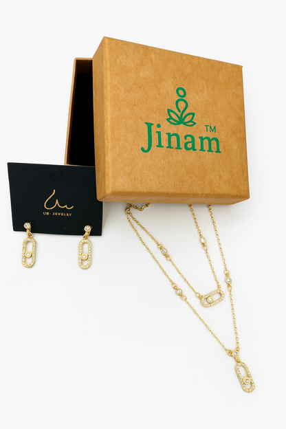 22k Gold-Plated CZ Oval Link Necklace & Earrings Set for Women | Anti-Tarnish