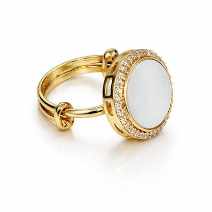 Lustrous Pearl Halo Ring in Gold-Tone Finish