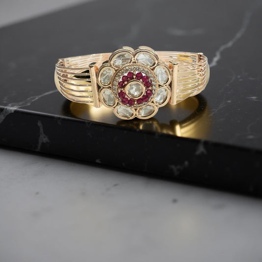 Ruby Kundan Adjustable Bracelet in Rose Gold Finish