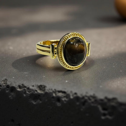 Vintage Tiger Eye Oval Adjustable Ring