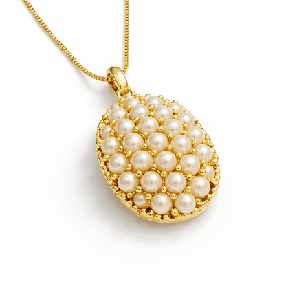 Gold Plated Oval Pearl Pendant Set with Stud Earrings