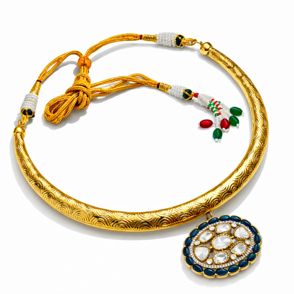 Royal Blue Kundan Collar Imitation Necklace Set