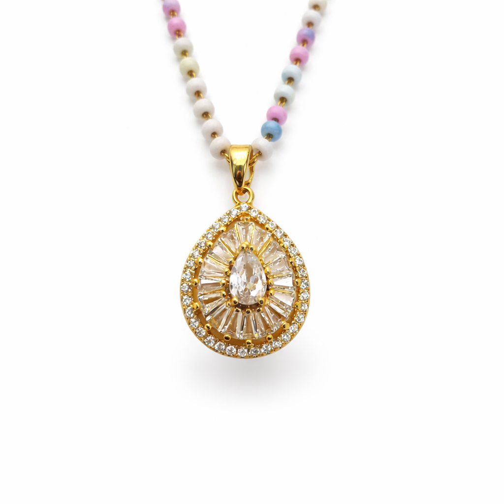 Pastel Beaded Teardrop Crystal Halo Pendant