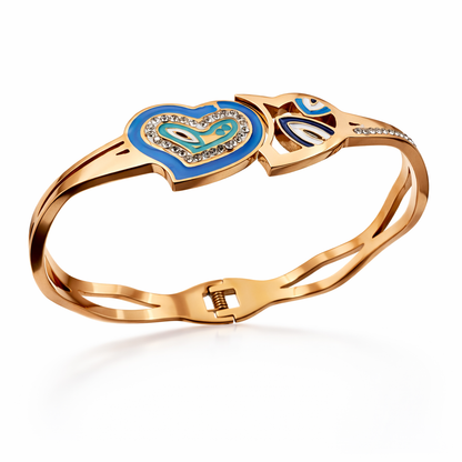 Rose Gold Heart & Paisley Enamel Bracelet with Crystal Accents