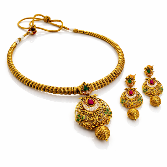 Traditional Hasli Gold-Plated Kundan Necklace Set with Earrings
