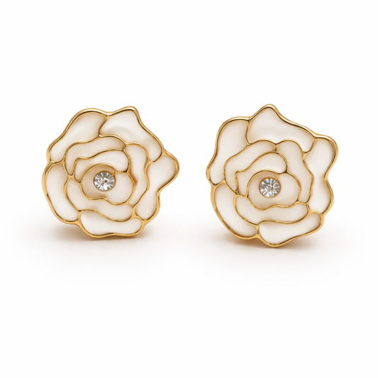 Kids White Enamel Stud Earrings – Set of 3 Pairs (Rose, Daisy & Ladybug)