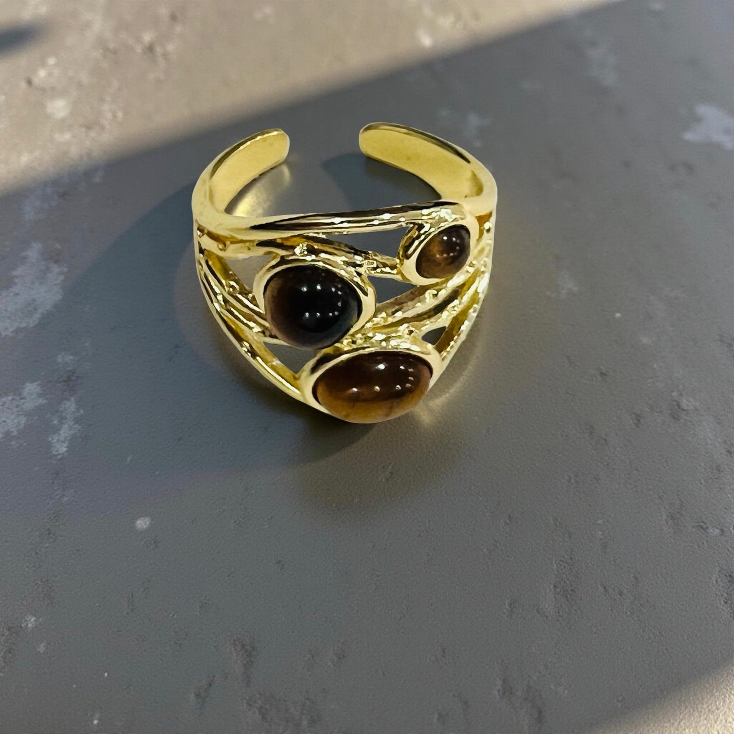 Golden Tiger Eye Multi-Stone Statement Ring