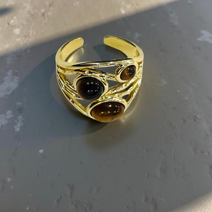 Golden Tiger Eye Multi-Stone Statement Ring