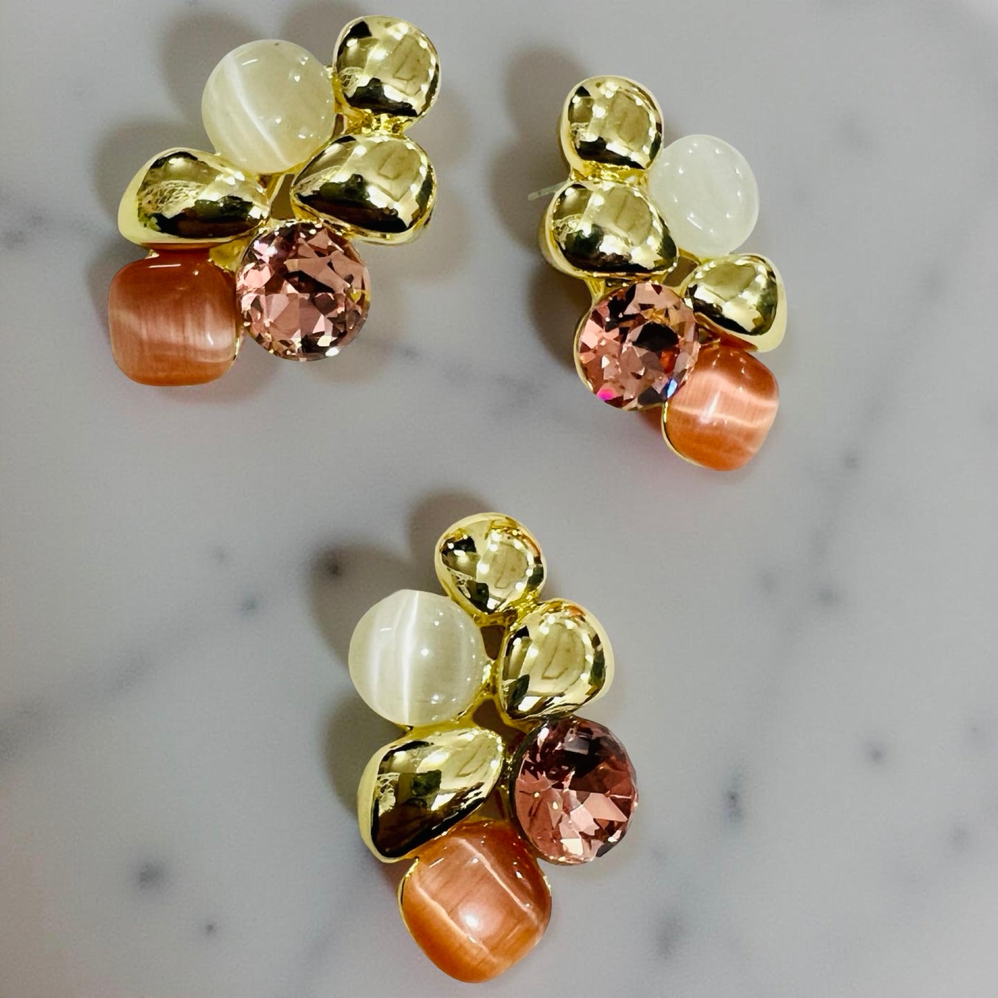 Peach & Gold Multi-Stone Pendant & Earrings Set