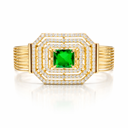 Gold-plated emerald octagon bracelet featuring a sleek design with vibrant green gemstones and elegant gold accents.