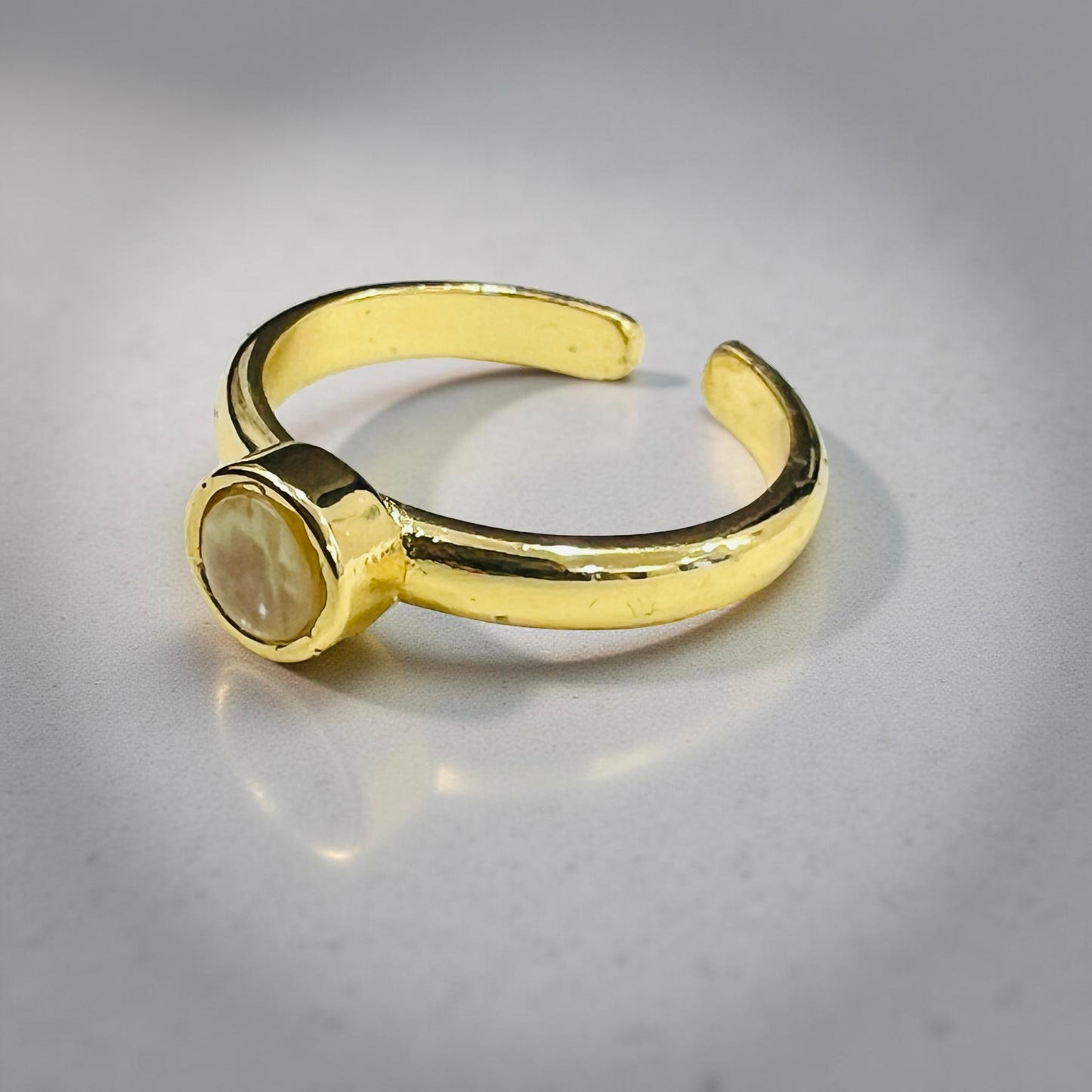 Minimalist Gold-Tone Adjustable Ring with Natural Iridescent Shell Stone