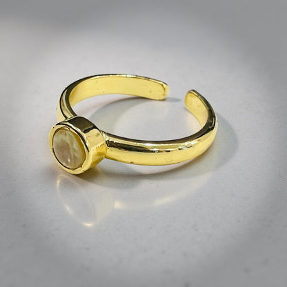 Minimalist Gold-Tone Adjustable Ring with Natural Iridescent Shell Stone