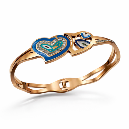 Rose Gold Heart & Paisley Enamel Bracelet with Crystal Accents