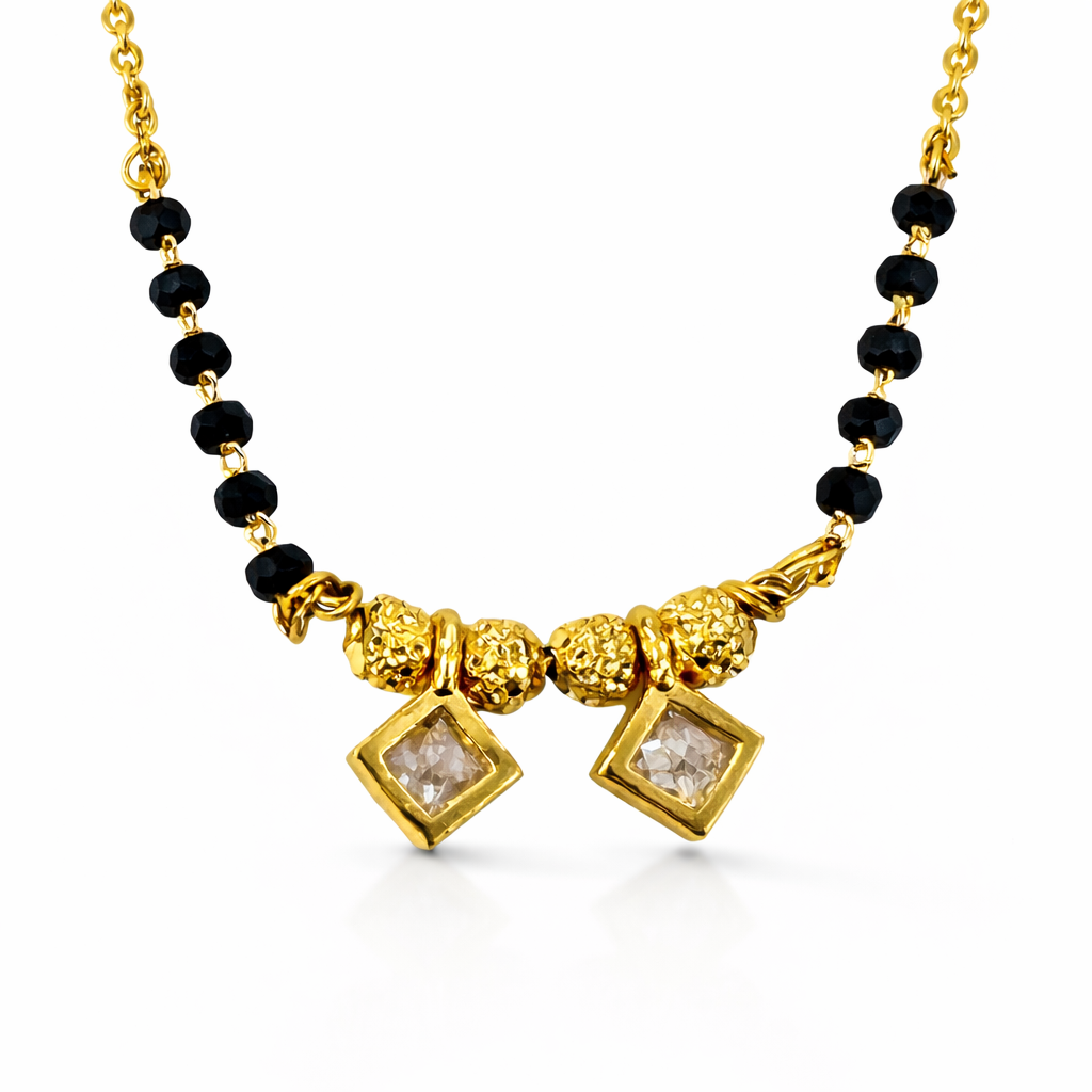 Twin Square Charm Mangalsutra Pendant in Gold Finish