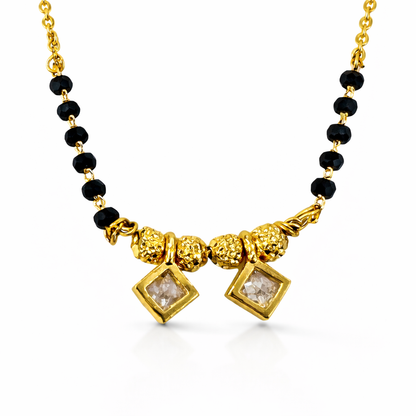 Twin Square Charm Mangalsutra Pendant in Gold Finish