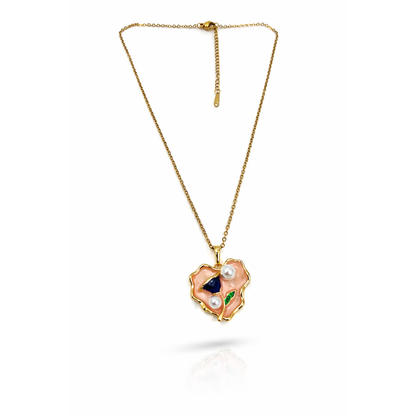 Peach Enamel Pearl Abstract Chain Pendant