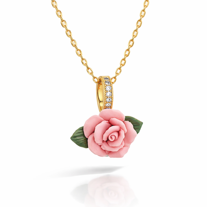 Rose Flower Gold Pendant Necklace
