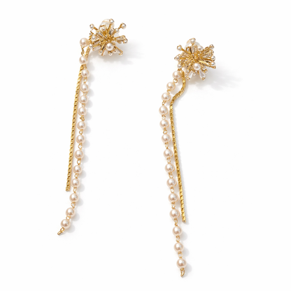 Starburst Pearl Chain Statement Earrings