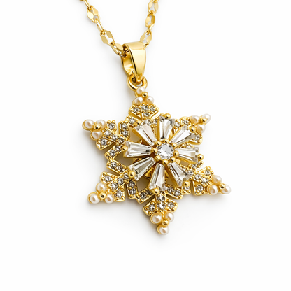 Star Pearl CZ Gold Pendant Chain