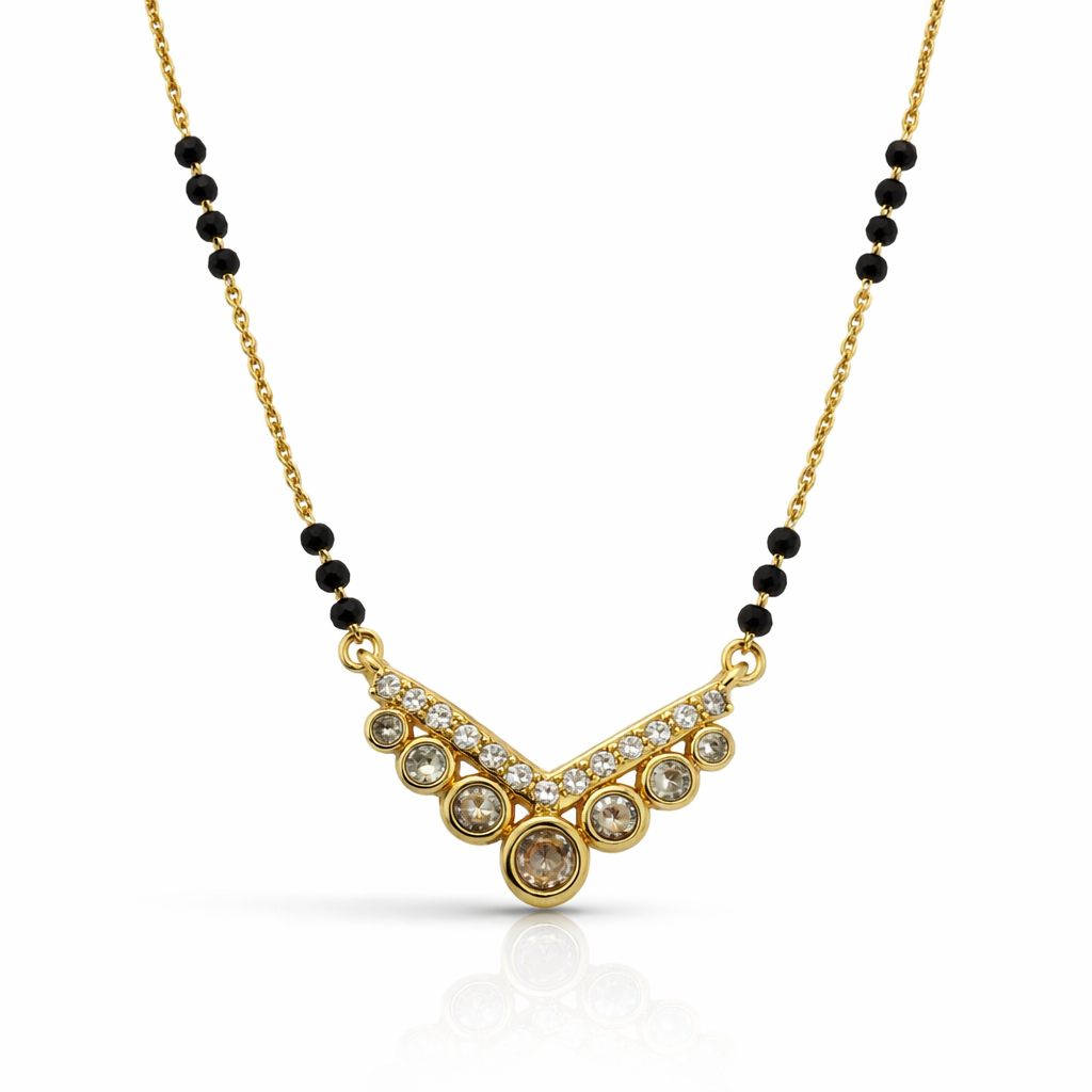 Elegant twin square Mangalsutra pendant in gold finish by Jinam, featuring intricate design and traditional Indian jewelry craftsmanship.