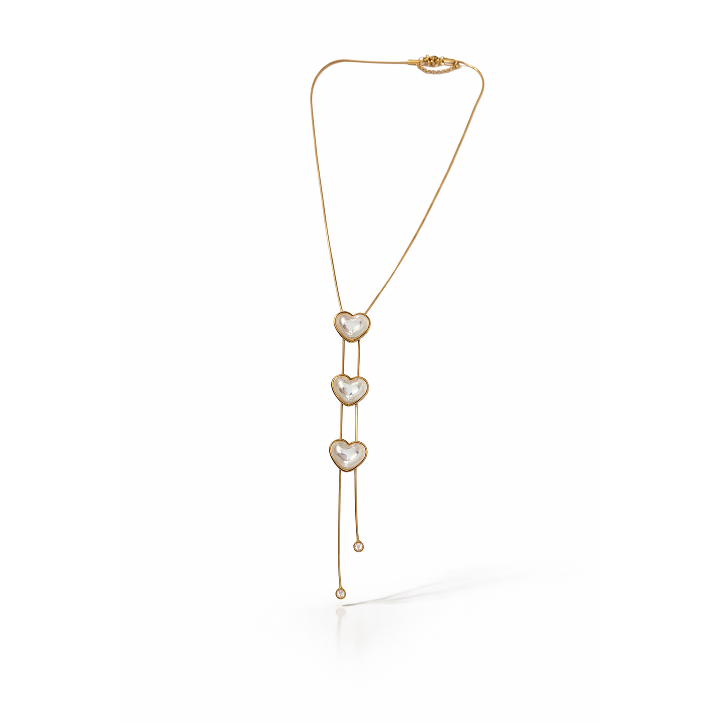 Triple Heart Drop Lariat Necklace