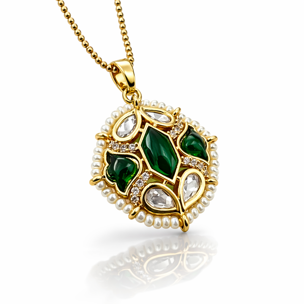 Heritage Green Kundan Pendant Set