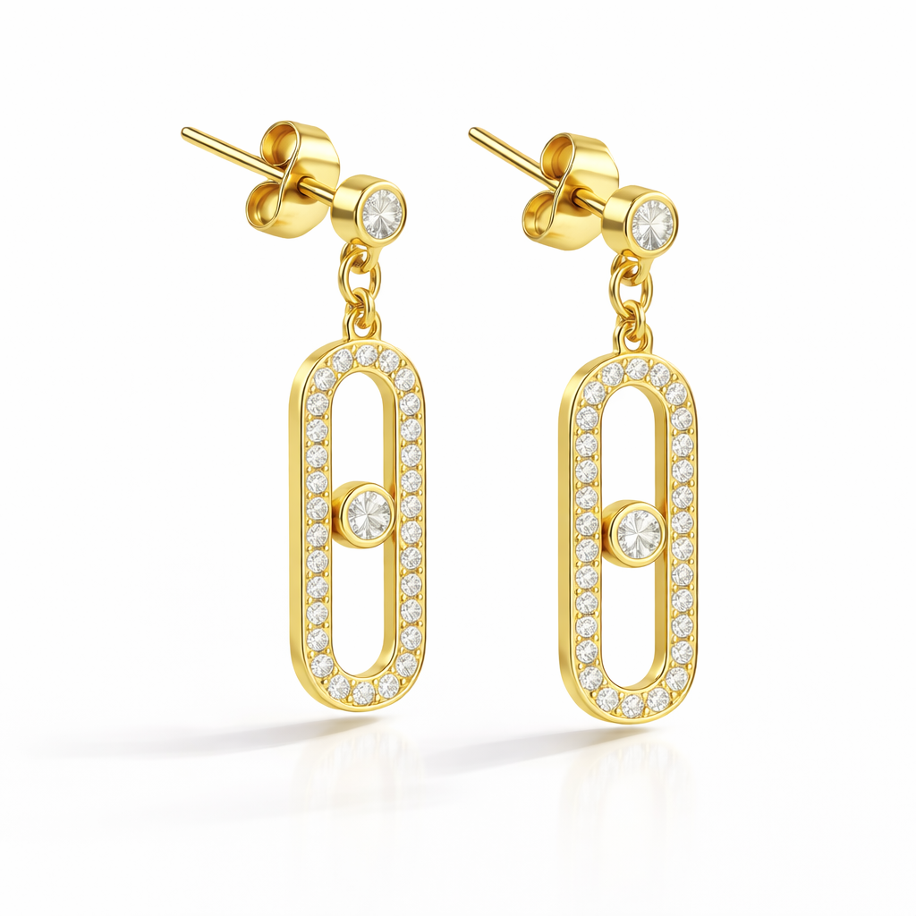 18k Gold-Plated CZ Oval Link Necklace & Earrings Set for Women | Anti-Tarnish