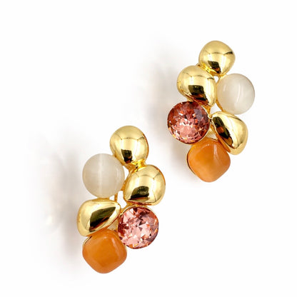 Peach & Gold Multi-Stone Pendant & Earrings Set