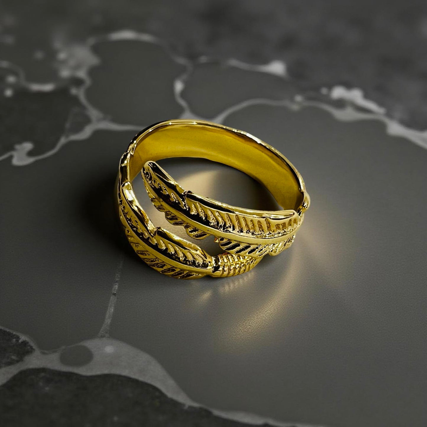 Gold Feather Bracelet & Ring Combo – Elegant Nature-Inspired Set