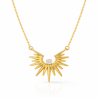 Gold Sunburst Pendant Necklace with Crystal