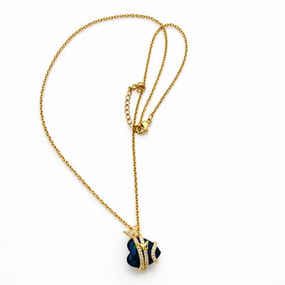 Blue Heart Butterfly Pendant Necklace in Gold Finish