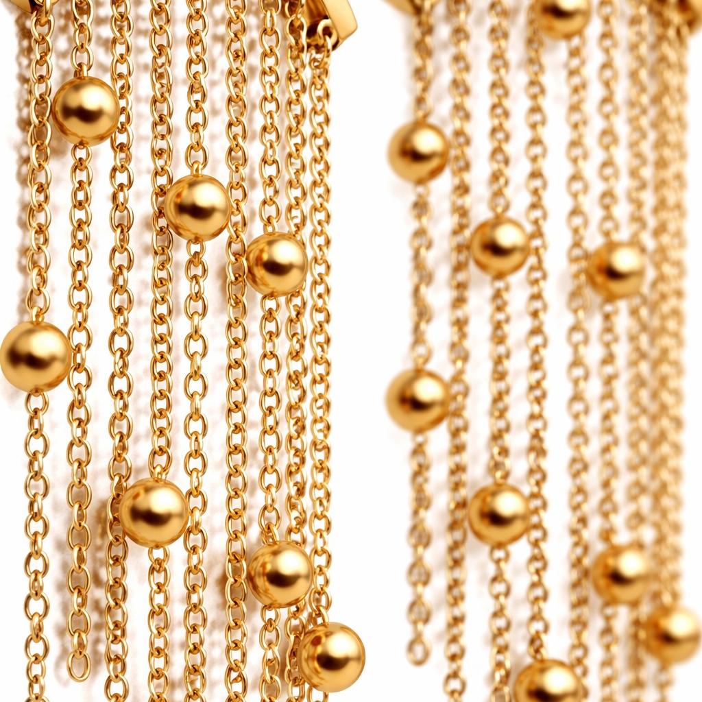Gold Chain Tassel Fringe Earrings with Ball Drops