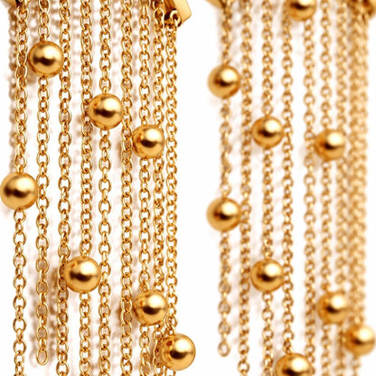 Gold Chain Tassel Fringe Earrings with Ball Drops