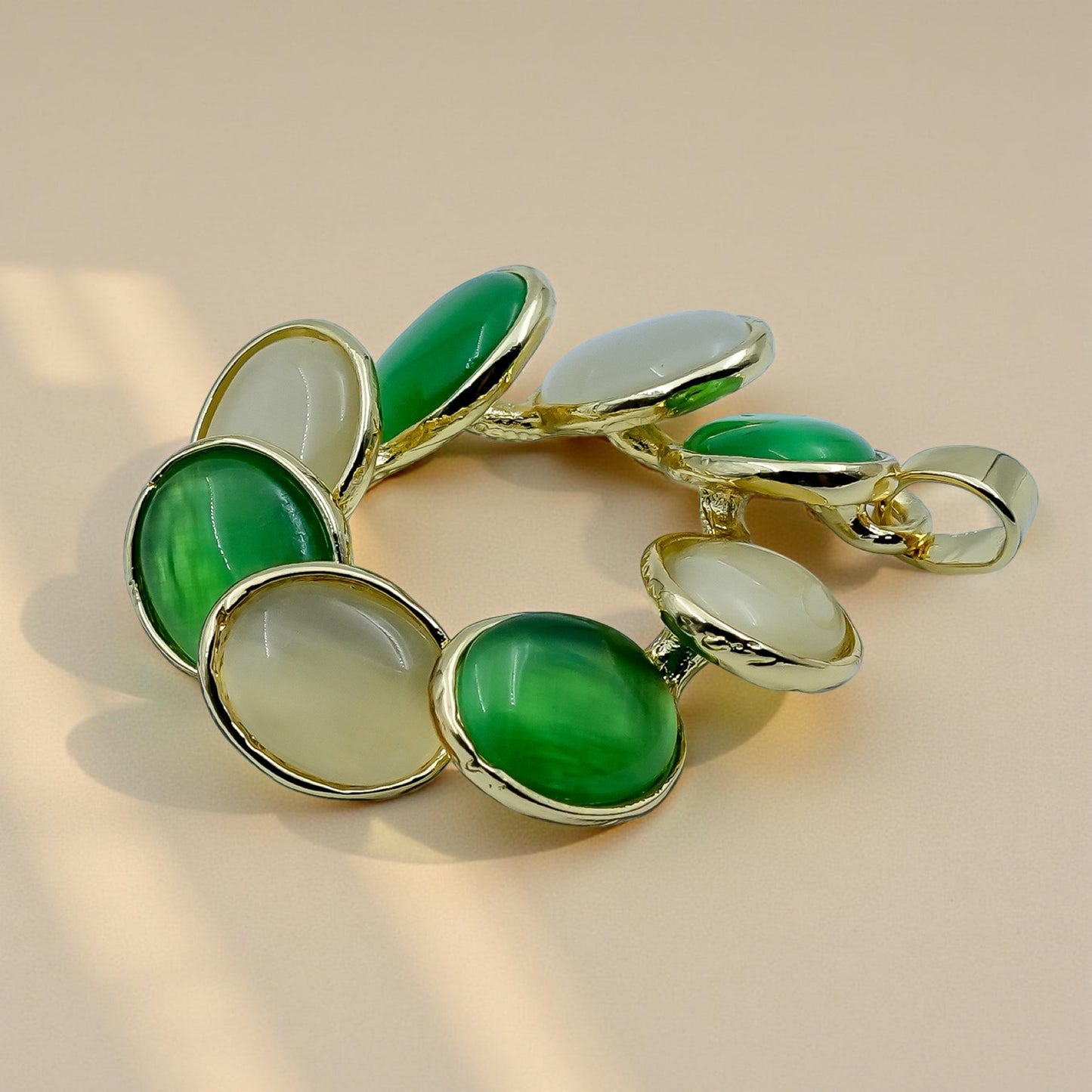 Elegant Dual-Tone Green & Beige Oval Stone Earrings