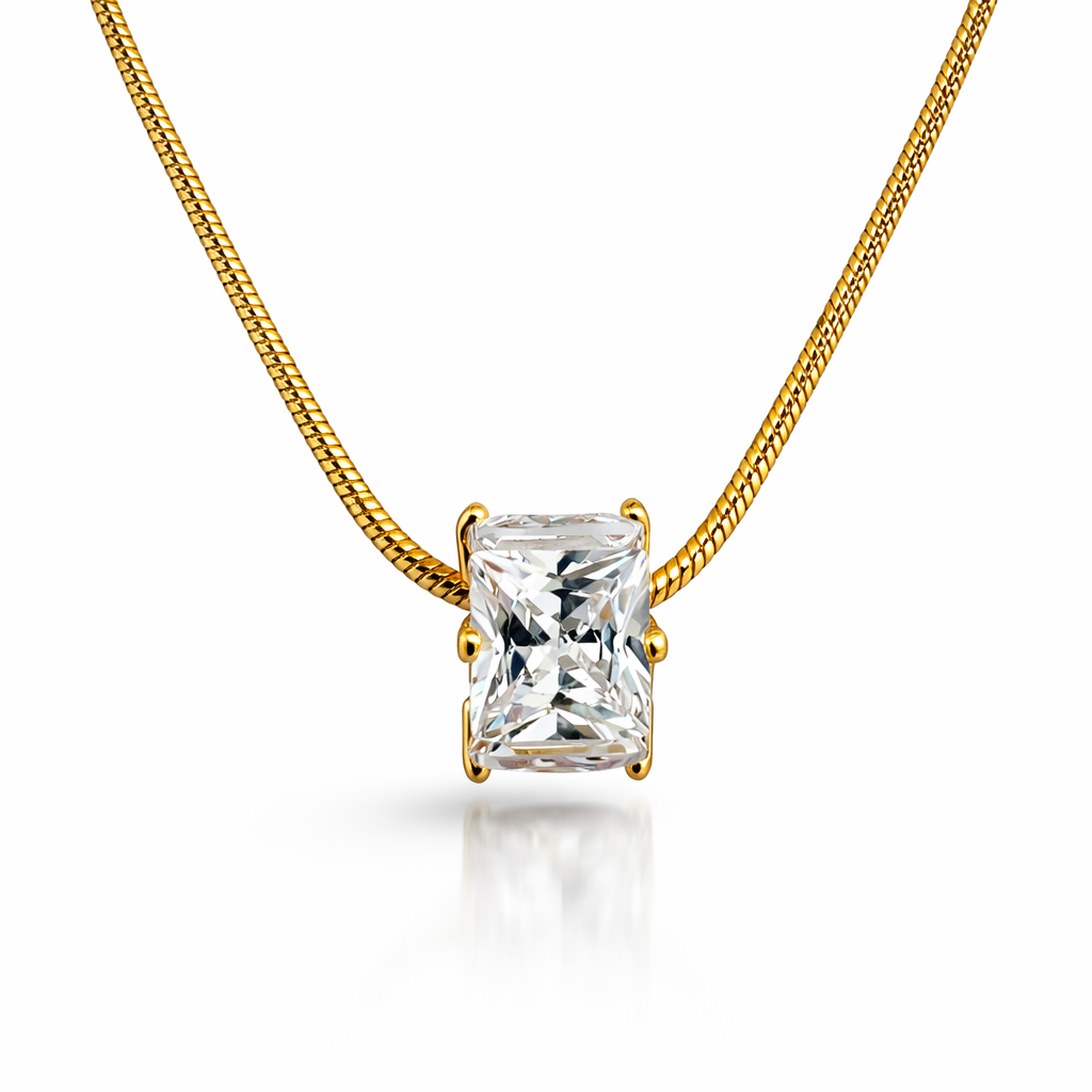 Classic Solitaire CZ Pendant Necklace in Gold Finish