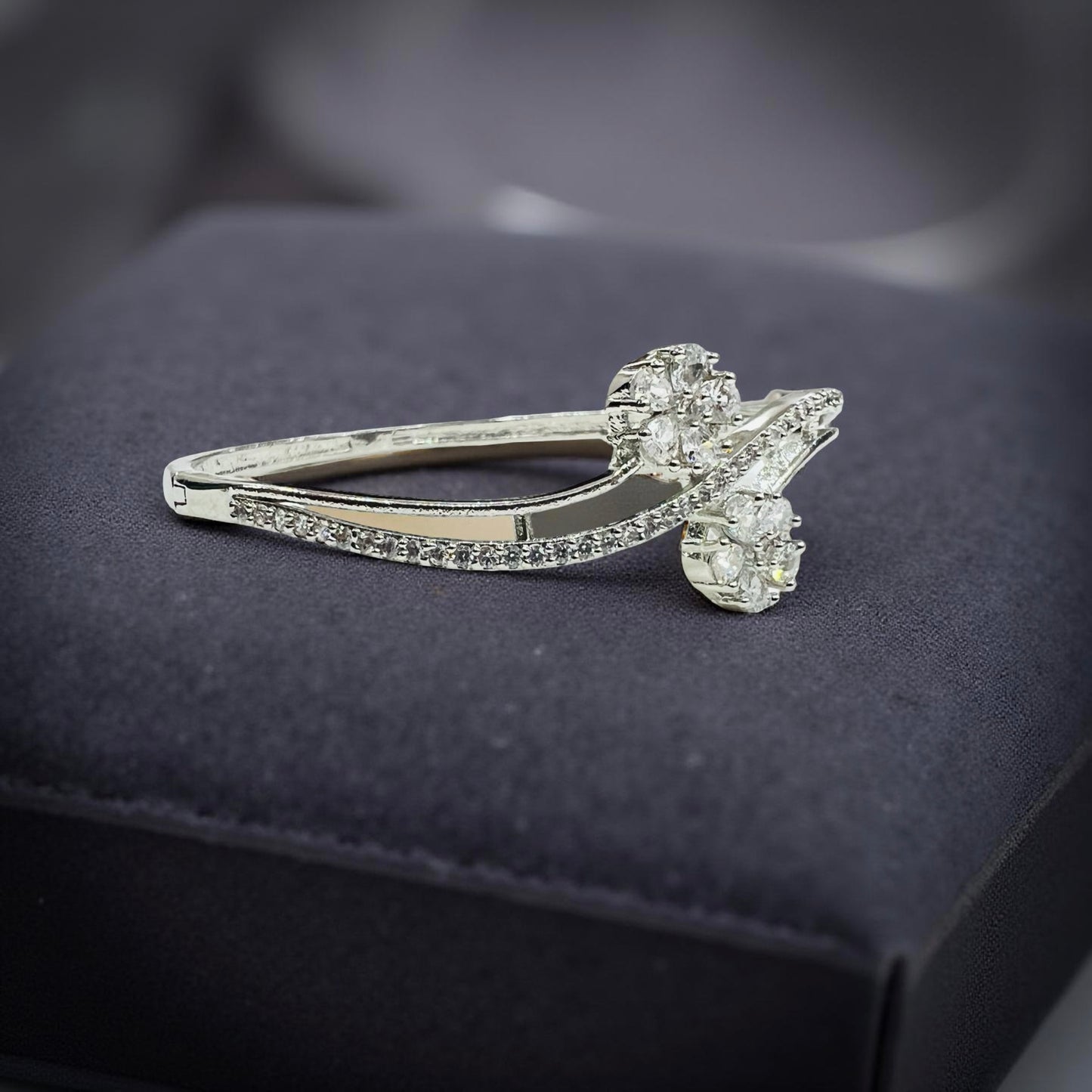 Silver-Plated Dual Floral CZ Bracelet