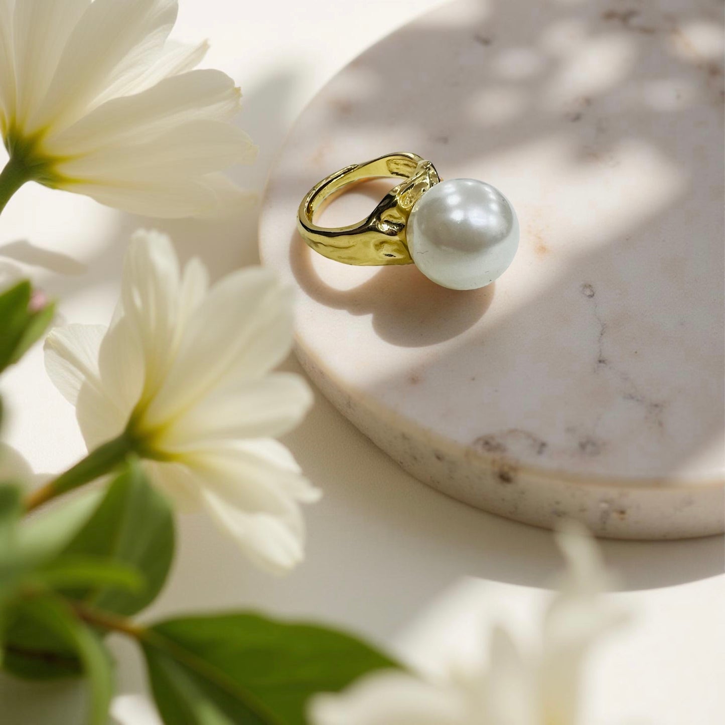 Gold-Plated Statement Pearl Ring